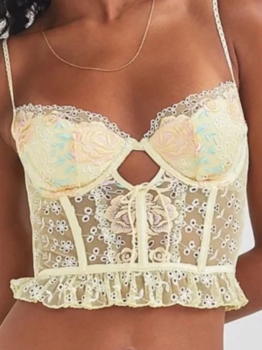 For Love And Lemons pastel Yellow Floral Embroidered Lace Bustier women’s medium